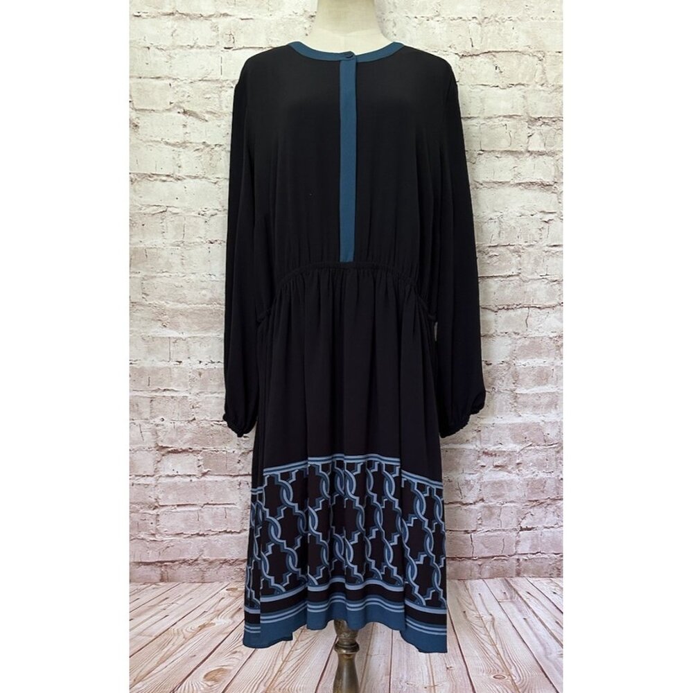 Lane Bryant Dress Plus 18 Popover Teal Black Crepe Sheath MIDI NEW
